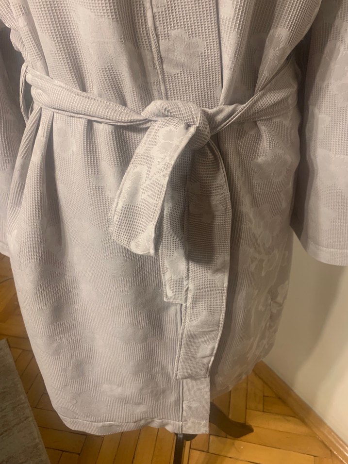 Gri Pamuk Jakar Midi Bornoz/Sabahlık - Görsel 3