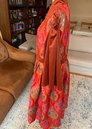 Kırmızı Jakar Kaftan Elbise - Görsel 11