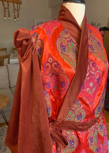 Kırmızı Jakar Kaftan Elbise - Görsel 7