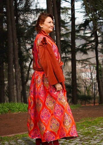 Kırmızı Jakar Kaftan Elbise - Görsel 2