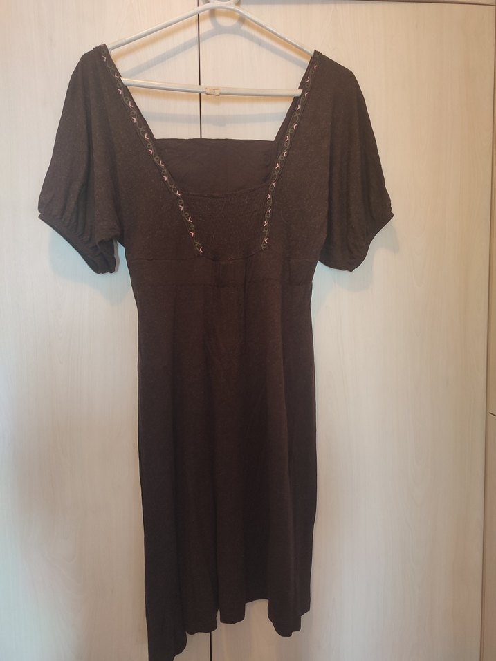 Boncuk İşlemeli Kahverengi Bohem Uzun Elbise - Görsel 2