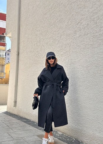 Kemerli Oversize Antrasit Kaban