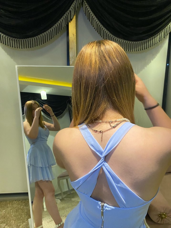 Mavi Drapeli Mini Straplez Elbise - Görsel 3