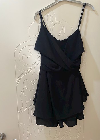 Siyah Drapeli Mini Straplez Elbise