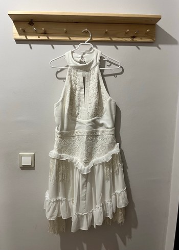 36 Beden beyaz Renk Yüksek Yakalı Mini bride ya da after elbise