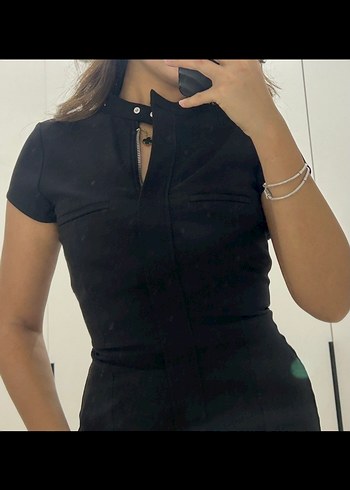 Zara Siyah V Yaka Midi Saten Elbise