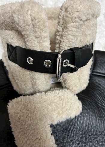 Stradivarius Stradivarius Kürklü Siyah Deri Kadın Biker Ceket