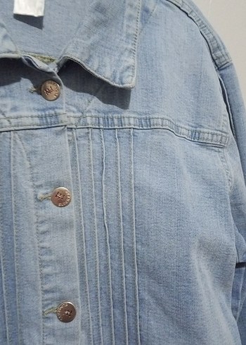 Düğmeli Mavi Kadın Denim Ceket - Görsel 4