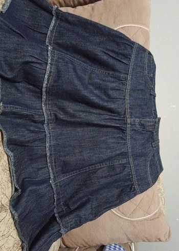 Lacivert Fırfırlı  Midi Kot Etek - Görsel 4