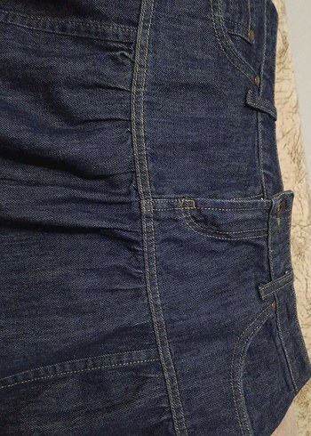 Lacivert Fırfırlı  Midi Kot Etek - Görsel 3