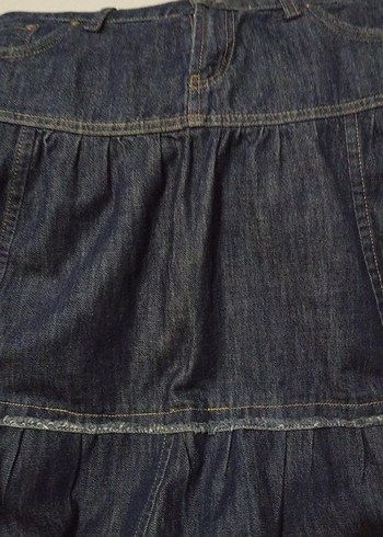 Lacivert Fırfırlı  Midi Kot Etek - Görsel 2