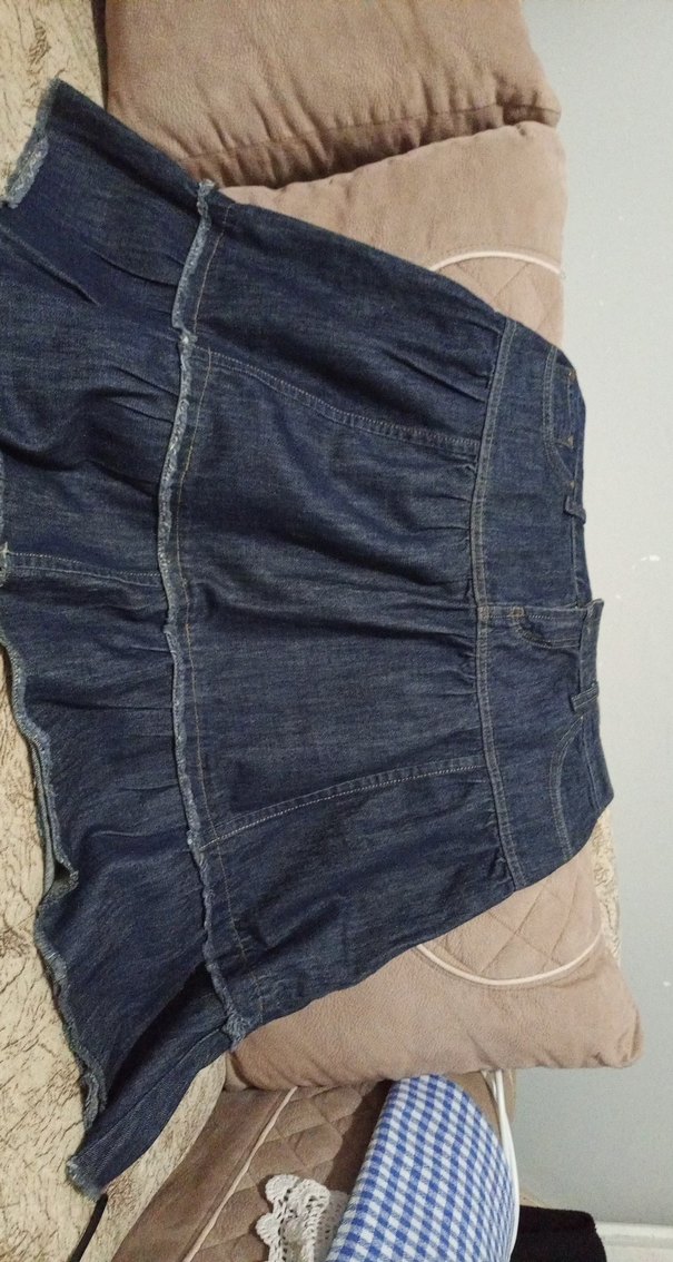 Lacivert Fırfırlı  Midi Kot Etek - Görsel 4