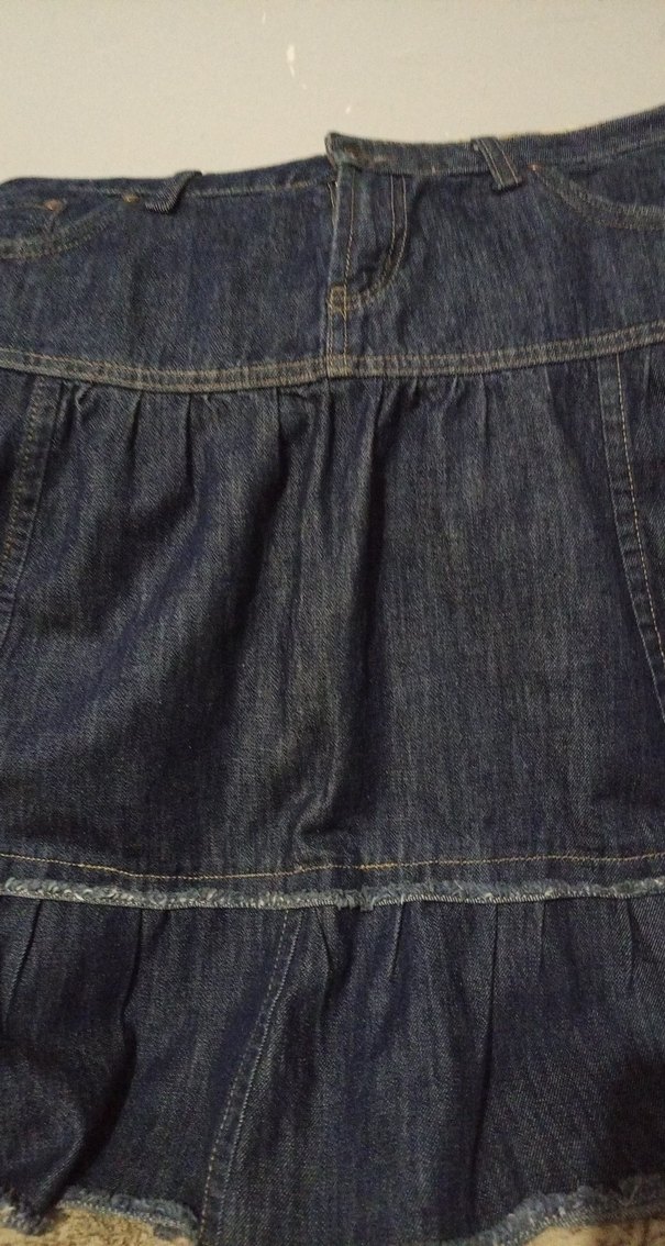 Lacivert Fırfırlı  Midi Kot Etek - Görsel 2