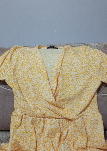 Sarı Uzun Kayık Yaka Bohem Elbise - Görsel 2