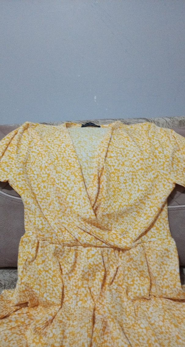 Sarı Uzun Kayık Yaka Bohem Elbise - Görsel 2