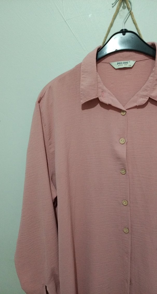 Pembe Uzun Kollu Düğmeli aırobınGömlek 54 beden - Görsel 3
