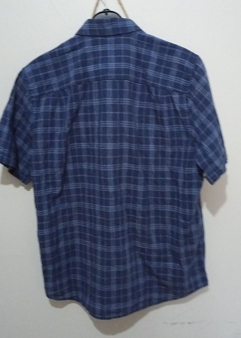 Düğmeli Lacivert Keten Kısa Kollu Erkek Gömlek - Görsel 4