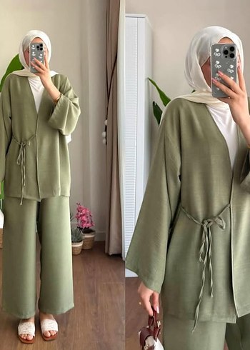 Kadın Haki Uzun Kimono - Minimalist Stil