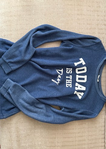 Kızlar için Uzun Kollu Mavi Denim Sweatshirt