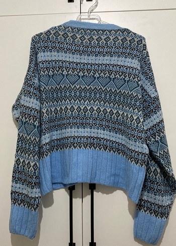 Bohem Desenli V Yaka Örgü Kadın Hırka - Görsel 2