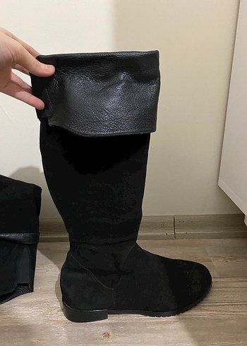 Siyah Süet Tokalı Dizüstü Çizme içi tüylü 2şekil kullanıma uygun - Görsel 3