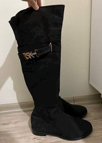 Siyah Süet Tokalı Dizüstü Çizme içi tüylü 2şekil kullanıma uygun - Görsel 4