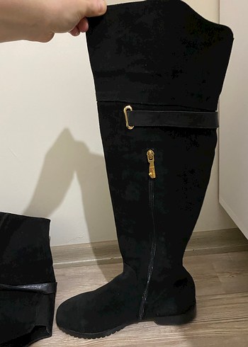 Siyah Süet Tokalı Dizüstü Çizme içi tüylü 2şekil kullanıma uygun - Görsel 2