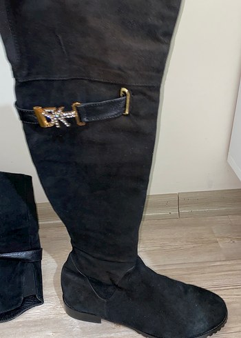 Siyah Süet Tokalı Dizüstü Çizme içi tüylü 2şekil kullanıma uygun - Görsel 6