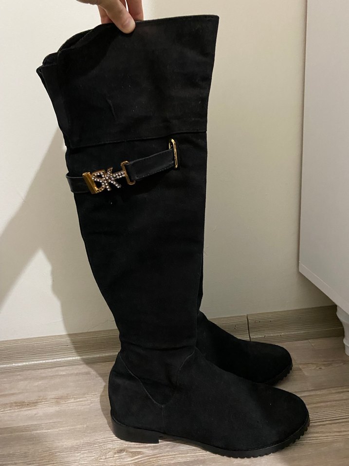 Siyah Süet Tokalı Dizüstü Çizme içi tüylü 2şekil kullanıma uygun - Görsel 4