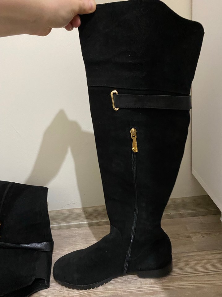 Siyah Süet Tokalı Dizüstü Çizme içi tüylü 2şekil kullanıma uygun - Görsel 2