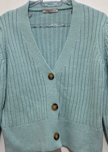 Turkuaz Fitilli Triko Hırka - Görsel 2