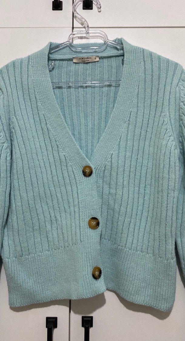 Turkuaz Fitilli Triko Hırka - Görsel 2