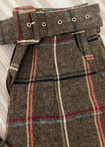 Kahverengi Yün Kumaş Kadın ekose Pantolon - Görsel 3