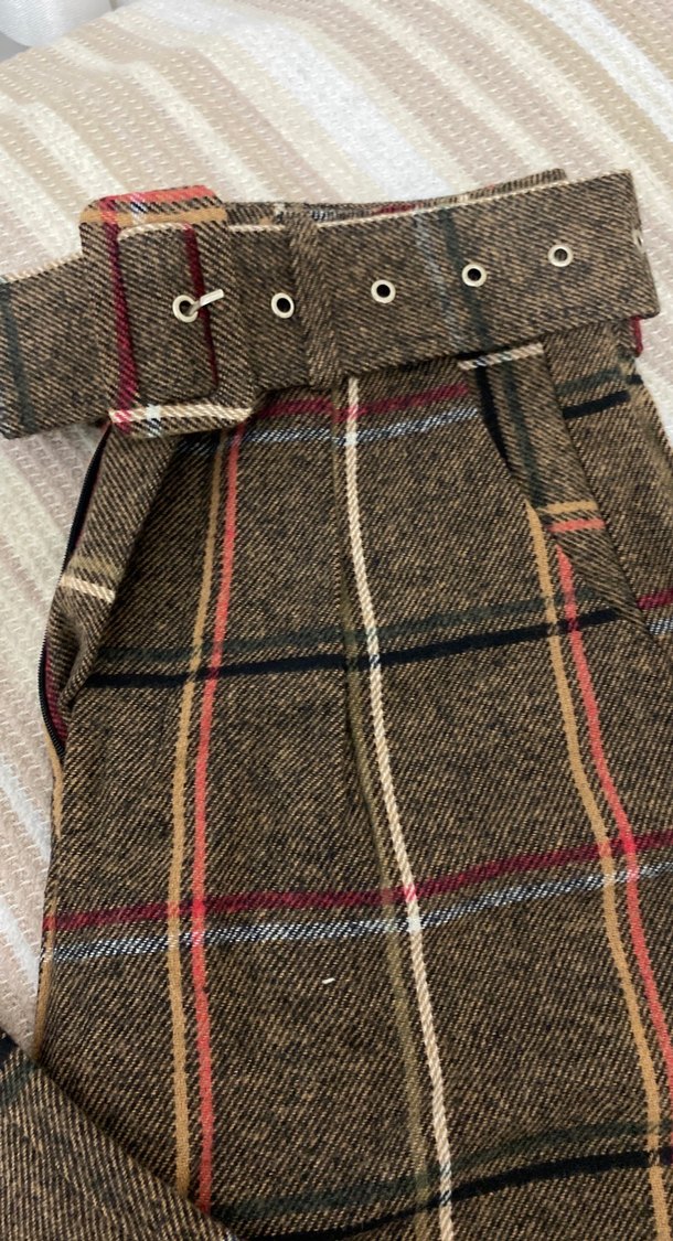 Kahverengi Yün Kumaş Kadın ekose Pantolon - Görsel 3