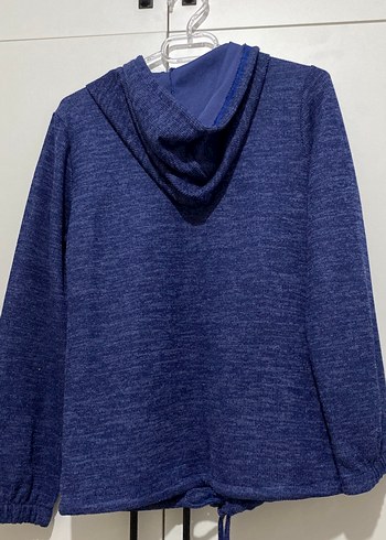 Mavi Kapüşonlu Fermuarlı Kadın Sweatshirt - Görsel 2