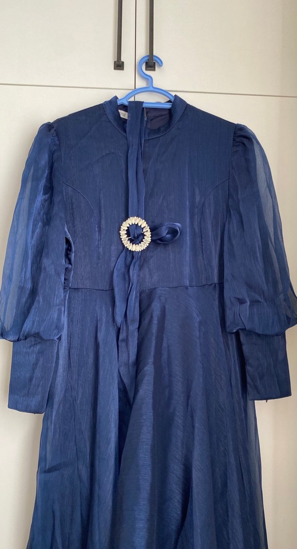 Lacivert Kadın Uzun Abiye Elbise Kuşaklı 1 kere giyildi - Görsel 5