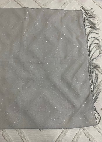 Gümüş renk simli püsküllü abiye şal - Görsel 2