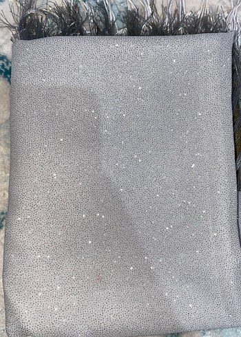 Gümüş renk simli püsküllü abiye şal - Görsel 5