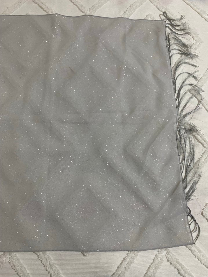 Gümüş renk simli püsküllü abiye şal - Görsel 2