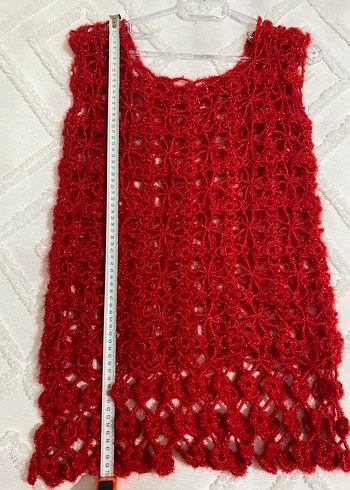 Simli Kırmızı Örgü Kadın süveter esnektir - Görsel 4