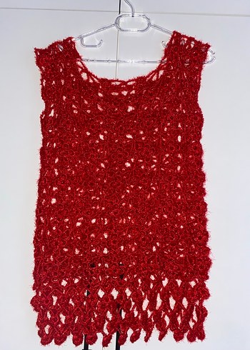 Simli Kırmızı Örgü Kadın süveter esnektir - Görsel 2