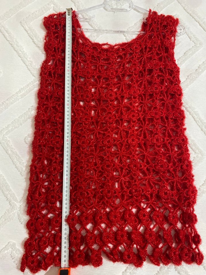 Simli Kırmızı Örgü Kadın süveter esnektir - Görsel 4