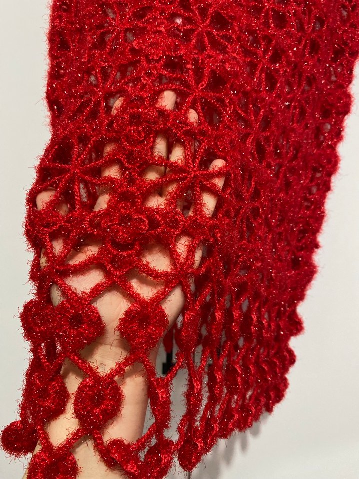 Simli Kırmızı Örgü Kadın süveter esnektir - Görsel 3