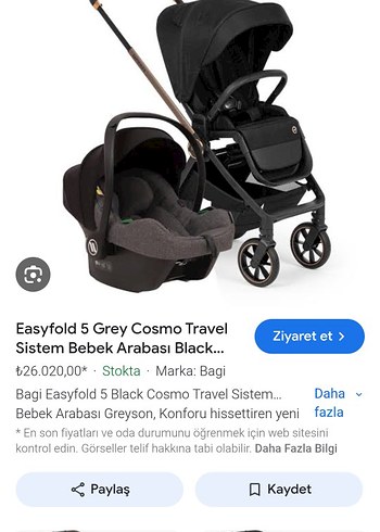 Bagi Easyfold 5 Siyah Gri Travel Sistem Bebek Arabası