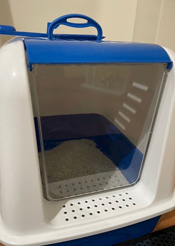 Mavi Kapalı Kedi Tuvalet Kabı ve Taşıma Kutusu - Görsel 2