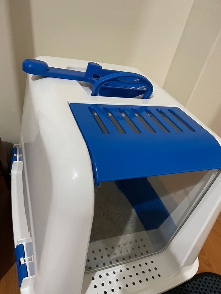 Mavi Kapalı Kedi Tuvalet Kabı ve Taşıma Kutusu - Görsel 3