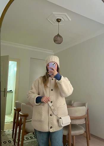 Krem Renkli Kadın Polar Mont, Rahat Kesim