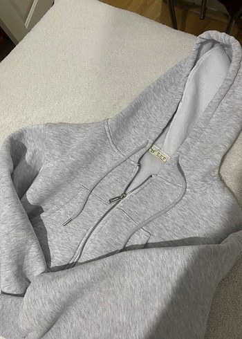 Kadın Gri Fermuarlı Crop Hırka