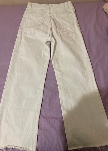 Mango Düğmeli Beyaz Pamuklu Kadın Midi Kot Pantolon