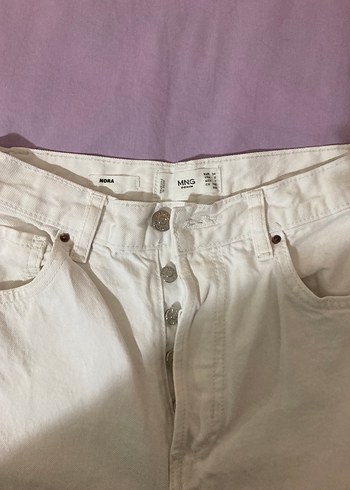 34 Beden Düğmeli Beyaz Pamuklu Kadın Midi Kot Pantolon
